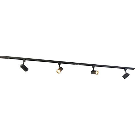 Track spotlight system, 4 lights, GU10 base, Black, IP20, Living room, Bedroom, Kitchen (1/5)