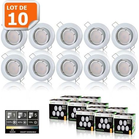 Lampesecoenergie – 10 spots led dimmables 7W équivalent 56W – Blanc chaud 3000K orientables – Ampoules GU10 avec grande diffusion 120° – Classe énergétique A+ (1/5)