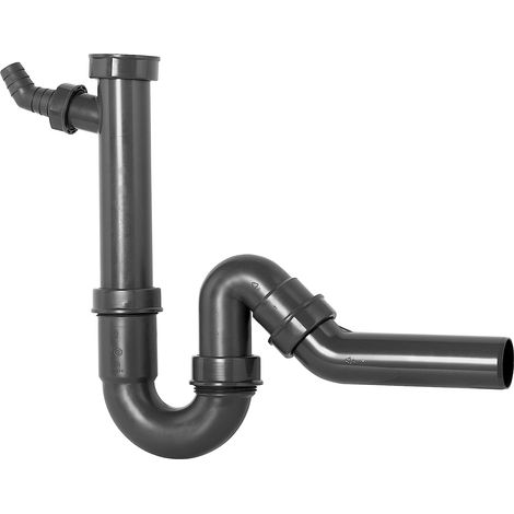 CORNAT Rezyklat Röhren-Geruchsverschluss für Spültische - 1 1/2 Zoll x 40 mm - Mit Geräteanschluss & 45° Abzweig - Hergestellt aus recycelten Kunststoffen, T353004R (1/3)