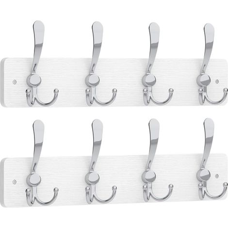 Lot de 2 Porte Manteau Mural Bois, Blanc HWS005W-2 (1/5)