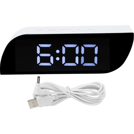 LED Digital Clock 12/24 Hour Conversion Adjustable Brightness Bedside Alarm Clock GHY-0801White (1/5)