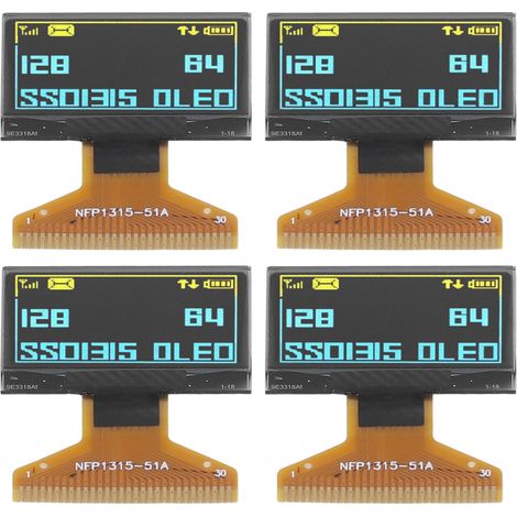 Écran LCD 128x64 0.96 pouces 4 pièces, module d'affichage fin en plastique, connecteur 30 broches, écran jaune-bleu, petite taille pour projets électroniques (1/5)