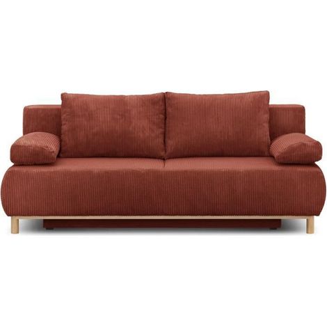 Canapé convertible 3 places – Velours côtelé terracotta – Coffre de rangement – L 192 x H 84 x P 93 cm – Couchage 140 x 190 cm (1/6)