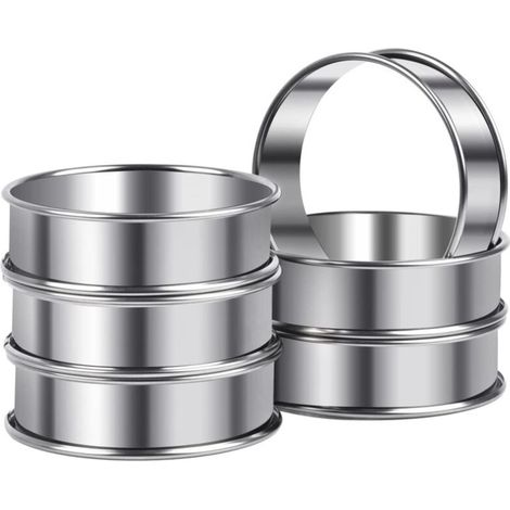 Lntyq 6 Pièces Cercle Tartelette, Cercle a Patisserie 8cm, Cercles et Cadres à Pâtisserie, Cercle a Tartelette, Moule a Pancake, Cercle Cuisine INOX pour Muffins Tartes Gâteaux Crumpets, pour la poêl