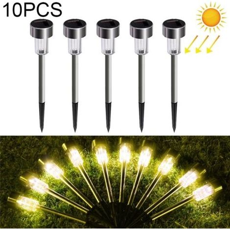 Lot de 10 lampes solaires LED en acier inoxydable pour éclairage extérieur et branchement au sol, lampe de jardin (1/5)