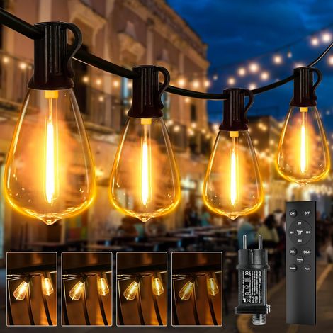 Guirlande LED extérieure avec alimentation 20 m, télécommande et minuteur, ampoules ST38 de 65 pieds (20 m), 3 modes, guirlande IP44 pour jardin, balcon et terrasse (1/5)