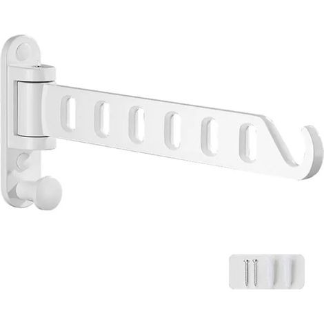 1 wandmontierter, klappbarer Wäscheständer, 180° drehbar, aus massivem Aluminium, weiß, Wäscheständer mit klappbarem Aufbewahrungshaken, platzsparend