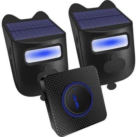 Solarbetriebenes Eingangsalarmsystem – Drahtloses Alarmsystem mit Außenbewegungsmelder, 2 Melder und 1 Empfänger für die Sicherheit von Haus und Geschäft, Schwarz
