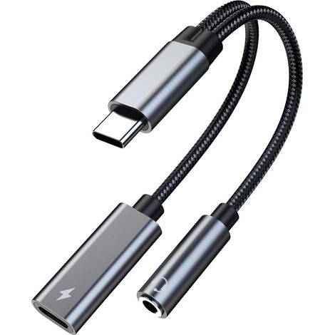 Câble adaptateur USB-C vers jack 3,5 mm 16 bits/60 W pour casque et charge rapide - Splitteur 2-en-1 Type C vers micro et AUX - Connecteur audio avec charge rapide - Compatible iPhone 16/15, iPad (1/5)