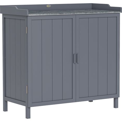 Armoire jardin sur pied, table de repiquage 2 en 1, double porte, étagère métal galvanisé gris (1/5)