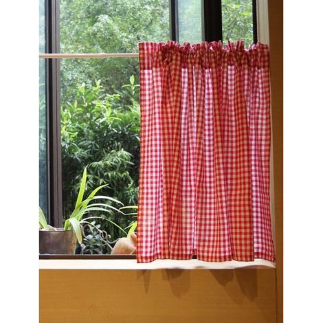 Rideau de Cuisine Court pour Petit Fenêtre Coton Opaque Vichy À Carreaux Blanc Rouge Rideau Brise-bise Rideaux à Disques Cantonnières Demi Rideau Passe-Tringle pour Bistro Café (138 L X 70 H cm )(1 Pa (1/5)
