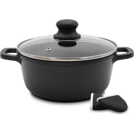 Casserole Karl Krüger 22024TH en fonte d'aluminium avec couvercle en verre et poignées isolantes, 24 cm (1/5)