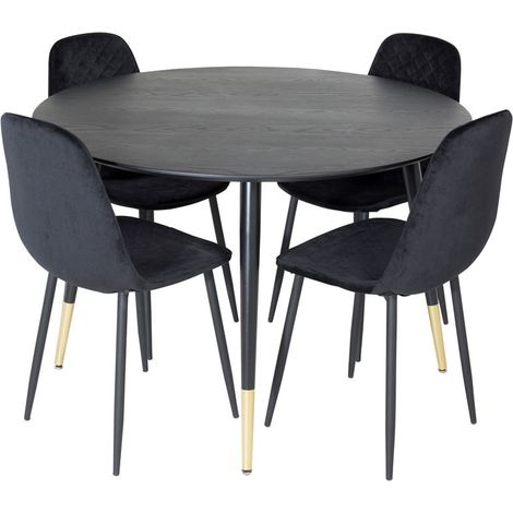 DippØ115BLBR Essgruppe Esstisch schwarz und 4 Polar Diamond Esszimmerstühle Velour schwarz. (1/5)