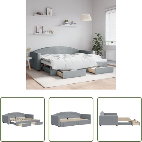 vidaXL Sofa-Bett - Tagesbett Ausziehbar mit Schubladen Hellgrau 90x200 cm Stoff (1/5)