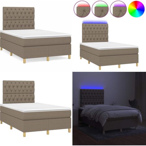 Sommier à lattes de lit matelas et LED taupe 120x190 cm tissu - Sommier Tapissier - Lit Double - Matelas Led - Éclairage LED - Têtière Ajustable - Home & Living (1/5)