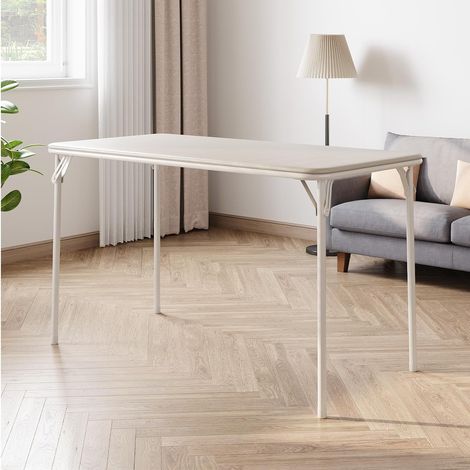 Table pliable beige rectangulaire, pieds métalliques repliables, patins antidérapants, résistant aux traces, utilisation intérieur extérieur bureau (1/5)