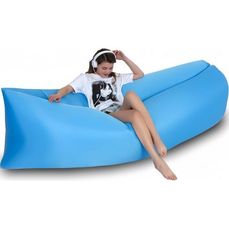 Canapé gonflable lit d'air 5 secondes, rangement facile, coussin, charge 200 kg, plage, camping, extérieur, sans pompe, compact avec sac de rangement (1/2)