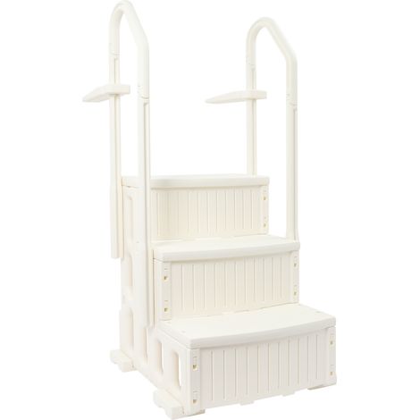 Échelle de Piscine PE avec 3 Marches pour Piscines Intérieur et Extérieur, les hôtels, les spas, Charge 181 kg, avec Double Rampe, Marches Larges Antidérapantes, blanc crème (1/5)