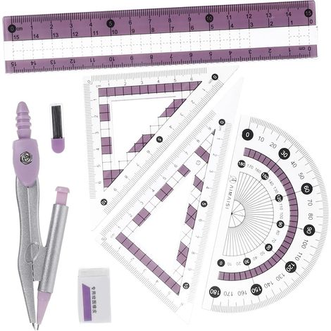 Kit de dessin 7 pièces en acier inoxydable avec règle triangulaire et (1/5)