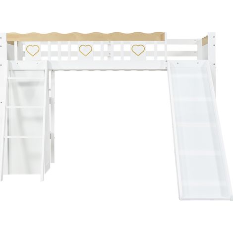 Lit mezzanine enfant avec toboggan, armoire, pin MDF contreplaqué, 90x200 cm, blanc naturel (1/5)