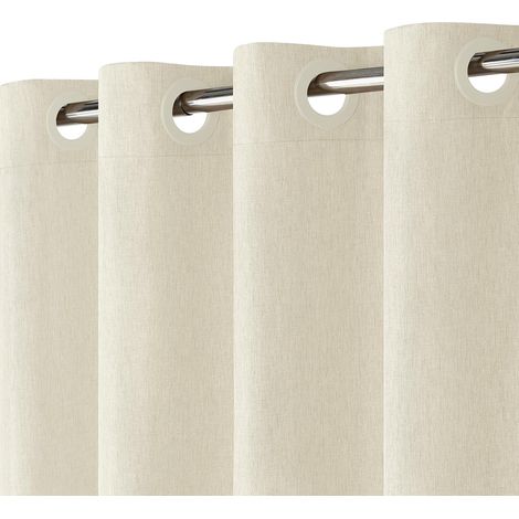 Rideau de Douche en Lin Texturé avec Revêtement Imperméable, Œillets Larges, 230GSM Rideaux Baignoire Tissu Rideau Salle de Bain Lourd, Ourlet Lesté, Lavable, Installation Facile, 183x191cm, Crème (1/5)