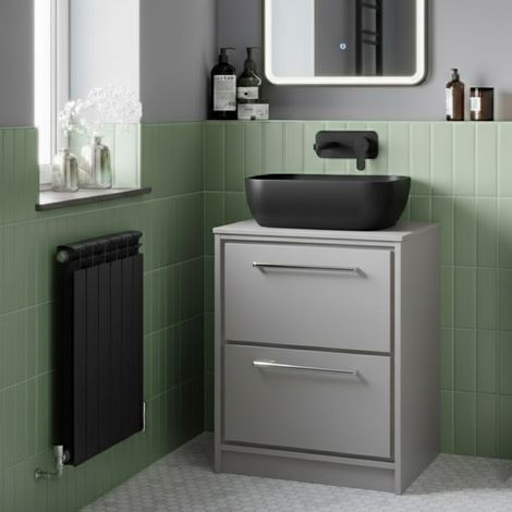 Hudson Reed Lille Floor Standing 2-Drawer Vanity Unit with Worktop 600mm Wide - Pebble Grey