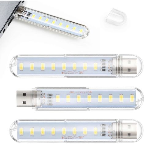 Lot de 3 lampes de nuit USB légères, portables et pratiques, rechargeables par USB.-10.10X1.80X0.50CM-White light