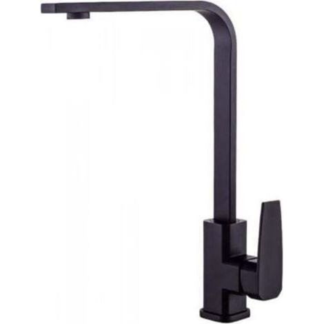 Robinet de cuisine carré, robinet d'évier de cuisine chaud et froid, tube plat avec base en cuivre, noir
