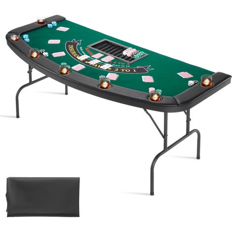 VEVOR Tavolo da Poker Pieghevole, Tavolo da Casinò Pieghevole da 7 Giocatori da ca. 1828,8 mm con Sponde Imbottite e Portabicchieri, Tavoli da Gioco Portatili Semiovali con Gambe in Feltro e Metallo (1/5)