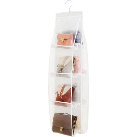 Pochette transparente à suspendre au mur, sac de rangement transparent pour articles divers en cuir avec cintre (couleur : 8 poches (Blanc)) (1/3)
