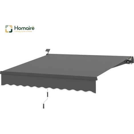 HOMAIRE Markise solaire à manivelle Outsunny avec protection UV 50+ pour terrasse, balcon et véranda, gris