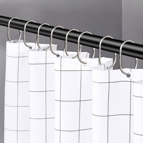 12 anneaux de rideau de douche en métal antirouille, crochets ovales (argent) (1/4)