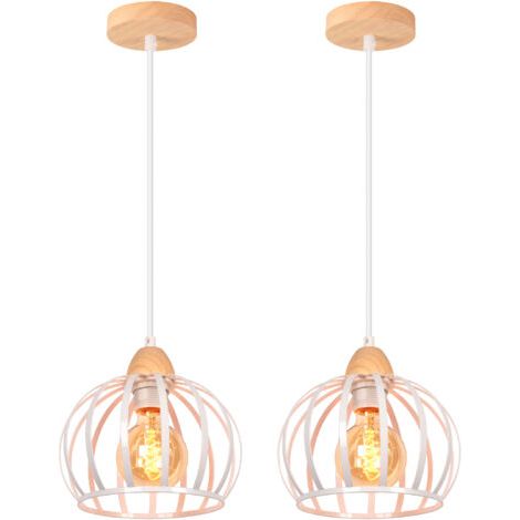 royaluxe- 2PCS Suspension Luminaire Vintage Intérieur Lustre Moderne Plafonnier Rond En Métal Fer Pour Ferme Couloir Cuisine Blanc