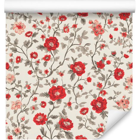 Papier peint Fleurs et Feuilles Beige et Blanc pour Salon et Chambre 50x1000 cm (1/5)
