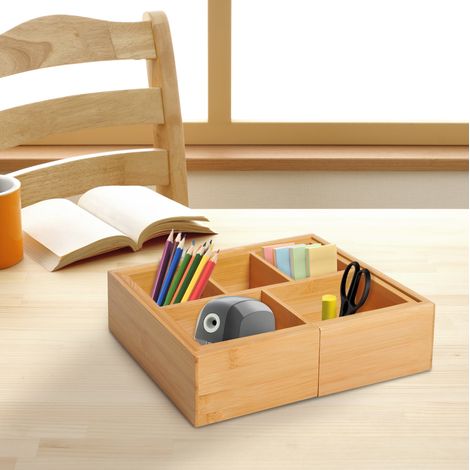 Organiseur de tiroir en bambou naturel extensible 24,6 x 17,6 x 7 cm, 5 ou 7 compartiments (1/5)
