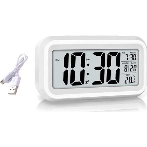 Wiederaufladbarer digitaler Wecker, LED-Wecker mit Temperaturanzeige, Schlummerfunktion, 12-/24-Stunden-Kalenderumschaltung