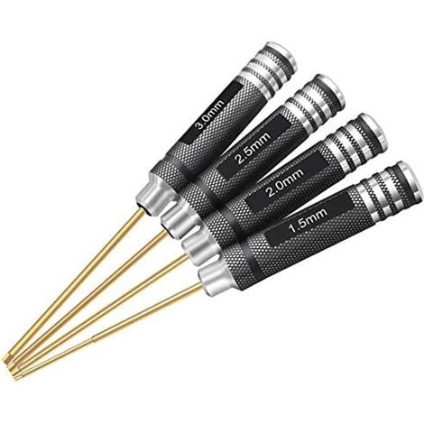 Lot de 4 tournevis hexagonaux 1,5 mm, 2,0 mm, 2,5 mm, 3,0 mm, kit d'outils pour multi-axes FPV Racing Drone RC Quadcopter hélicoptère modèles de voiture (1/5)