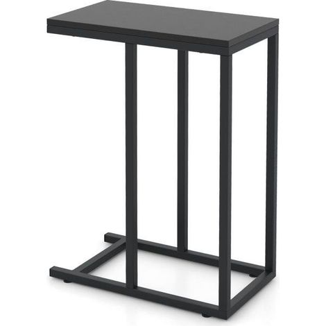 'C' Shaped Side Table for Sofa and Bed Sofa Side Table 64cm Metal Frame TV Tray Table Rustic Oak Black (1/5)