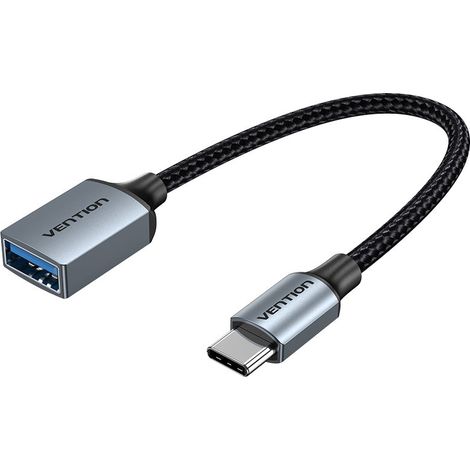 Câble OTG Vention USB 3.0 C mâle vers A femelle 0,15 m, en alliage d'aluminium gris