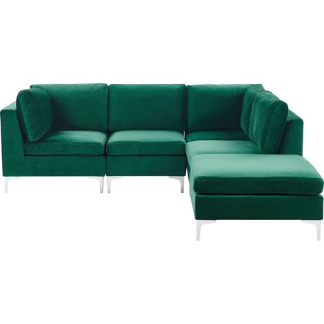Divano Angolare Modulare Sinistro Velluto Verde 4 Posti con Ottomana Evja (1/5)