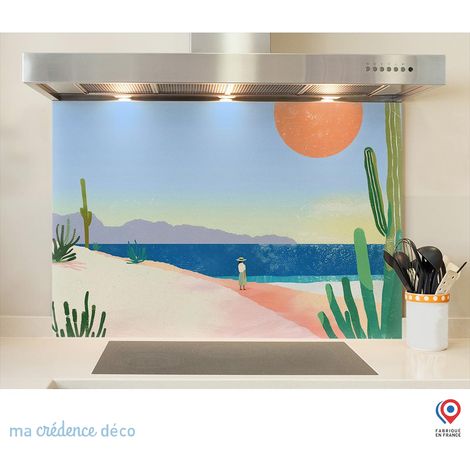 Fond de hotte : Cactus, mer et couleur 2, Peinture - Verre trempé - 90 cm - 60 cm (1/5)