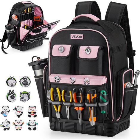 Sac à Dos à Outils, Charge 31,75 kg, Sac à Outils, 33x20x49 cm, avec 56 Poches, Compartiment Ordinateur Portable, Base, Organisateur à Outil Robuste pour Chantier, Électricien, Réparateur CVC (1/5)