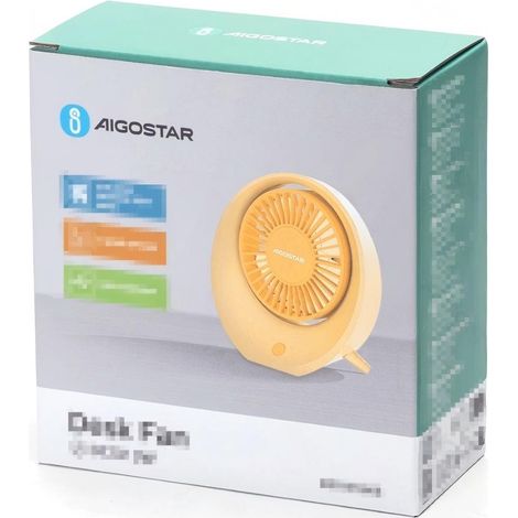 Ventilateur de bureau Aigostar 4 pouces à 4 pales, 3 vitesses, batterie rechargeable 1200 mAh, mini ventilateur portable silencieux, couleur jaune crème. (1/2)