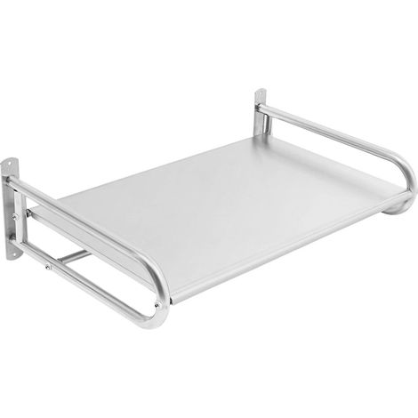 Wall Mount Microwave Shelf 58cm w/ 6 Hooks Stainless Steel Kitchen Organize Rack