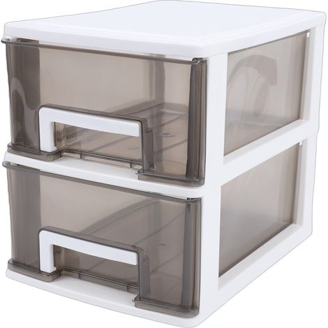 Schreibtisch-Organizer mit 2 Schubladen, stapelbare, transparente Aufbewahrungsbox aus Kunststoff für Schreibtischutensilien, geeignet für Zuhause, Studentenwohnheim, Büro, weißer Rahmen, mittlere Grö (1/5)