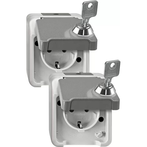 Merten SCHUKO-Steckdose, abschließbar mit 2 gleichen Schließungen 2er-Set, lichtgrau, AQUASTAR MEG2424-8029 (1/2)