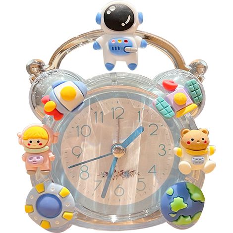 Beyamis Réveil dessin animé silencieux, mignon et décoratif, portable, pour chambre d'enfant ou dortoir, astronaute bleu (1/5)