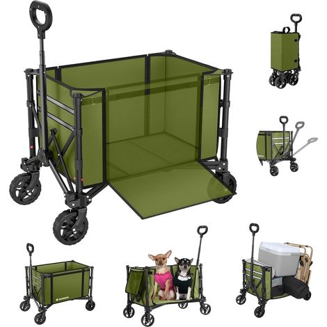 Chariot Pliable 3 en 1 Convertible en Banc, 120L pour l'Épicerie, Chariot Pliable 220lbs avec Roues, Utilitaire pour Plage, Sport, Camping, Jardin, Brouettes, Vert (1/5)