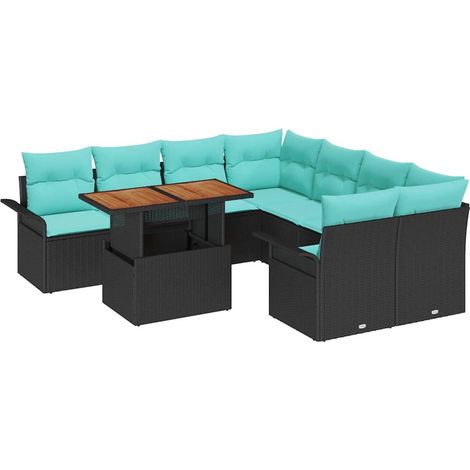 Set Divano da Giardino con archiviazione 9 pcs Nero Poly Rattan vidaXL