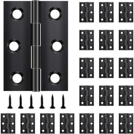 QORVA-Charnières pliantes en acier inoxydable noir pour portes, fenêtres, armoires, 44 mm × 31 mm, avec 120 vis, 20 pièces